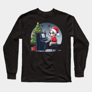 French Bulldog Playing Piano Christmas Long Sleeve T-Shirt